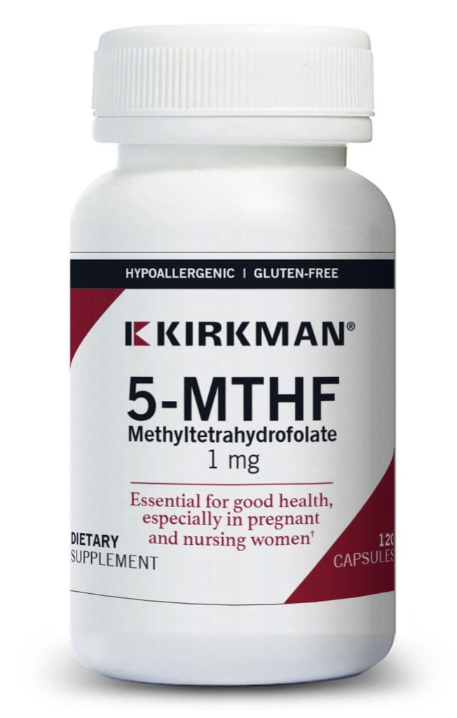 Kirkman 5-MTHF - Hypoallergénique - 120 capsules végétariennes - acide folique essentiel pour une bonne santé