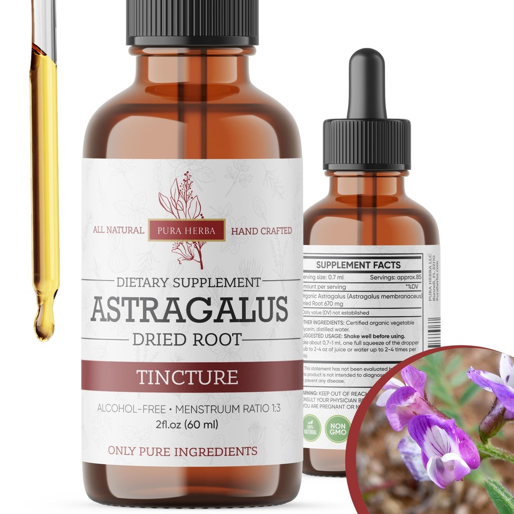 Organic Astragalus Tincture - Premium Astragalus Root Extract for Immune Support - Alkoholfrei, Sugar-Free, Vegan - High Potency Liquid Supplement - Made in USA - 2 Fl.Oz.