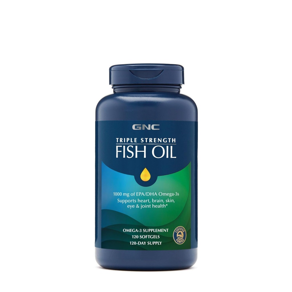 GNC Triple Strength Fish Oil, Twin Pack, 120 Softgels pro Flasche, unterstützt Herz, Gehirn, Haut, Auge und Gelenkgesundheit