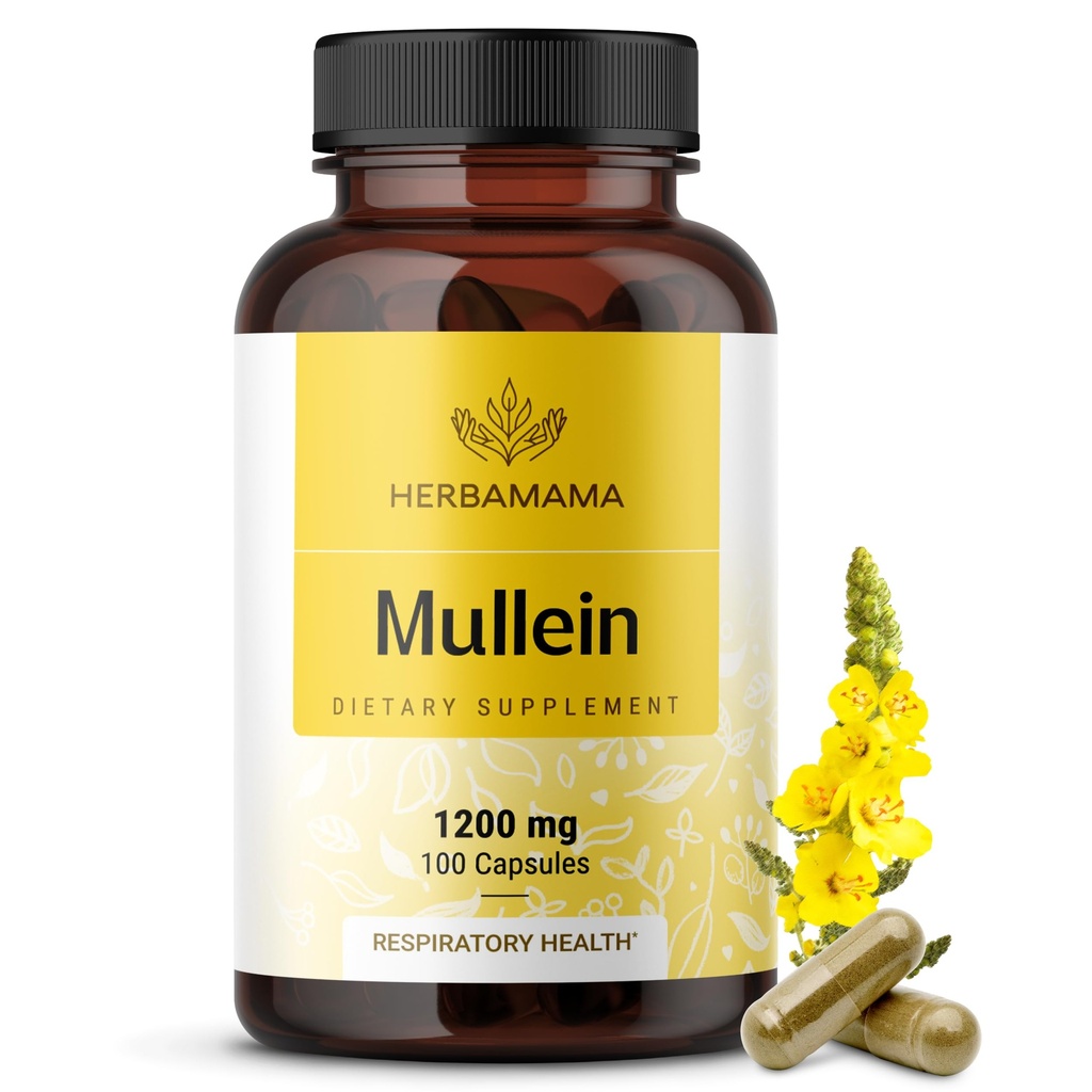 HERBAMA Mullein Blatt Kapseln - 1200mg Mullein Blatt Extrakt für Lung Detox Support - Vegan, Non-GMO Respiratory Lung Cleanse Supplement