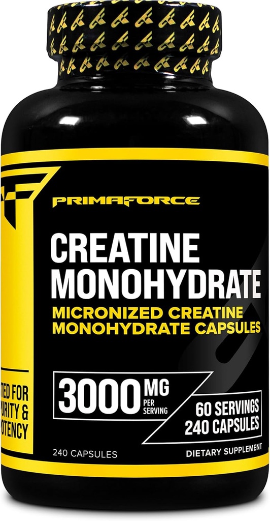 Primaforce Creatine Monohydrat Kapseln - 240 Kapseln, 3.000mg pro Servieren, Glutenfrei und nicht-GMO