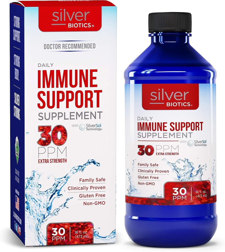 Silver Biotics 30 PPM Extra Strength Daily Immun Support Supplement mit patentierter mehrwertiger Silversol-Technologie | Der perfekte Daily Defense Boost für Ihr Immunsystem | 16 Fl Oz