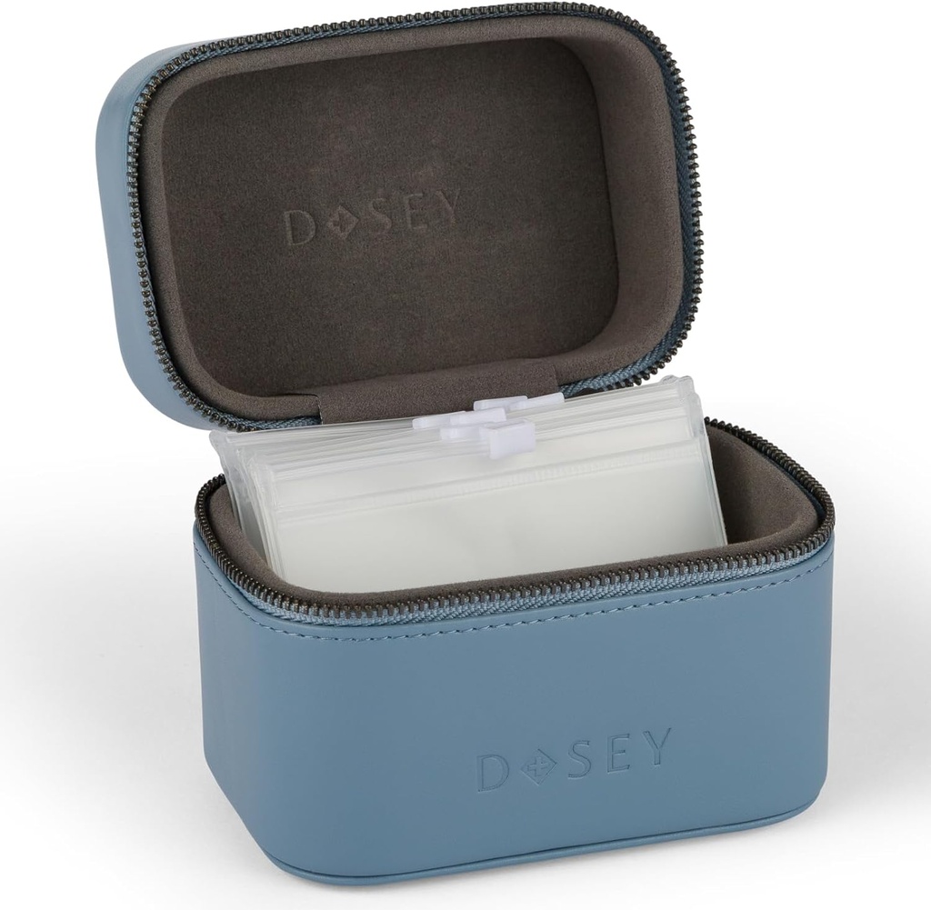 Dosey Travel Pill Case & Easy-Slide Pill Pouches - Vegan Leather Daily Pill Organizer with 7 Airtight Pill Pockets for Medicine Storage & Protection - Stylish Pill Sorter & Medication Organizer - BLUE