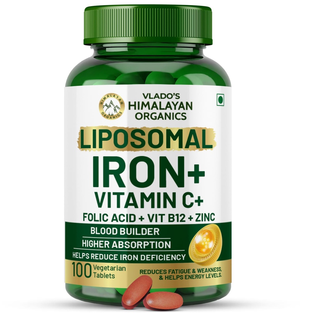 HIMALAYAN ORGANICS Organics Chelat Iron mit Vitamin C,B12,Zinc & Folic Acid | Boost Hemoglobin Levels | Verbessert Konzentrationsniveau, Energie & Blut Building-120 Veg Tablets