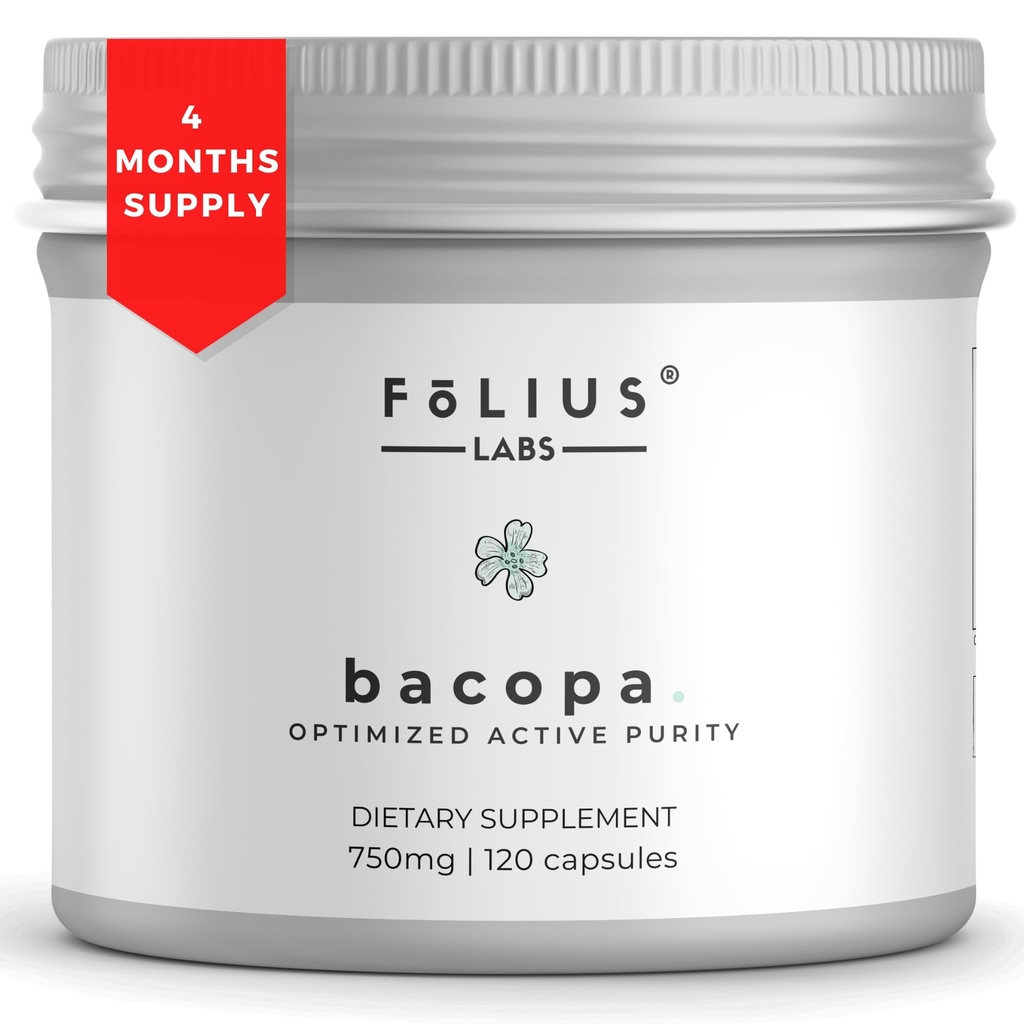 Bacopa Monnieri Kapseln 750mg – Kräuterergänzung mit 40% Bacosides Bacopa Monnieri - Hilft Gedächtnis und kognitive Fähigkeit zu unterstützen – 120 Kapseln