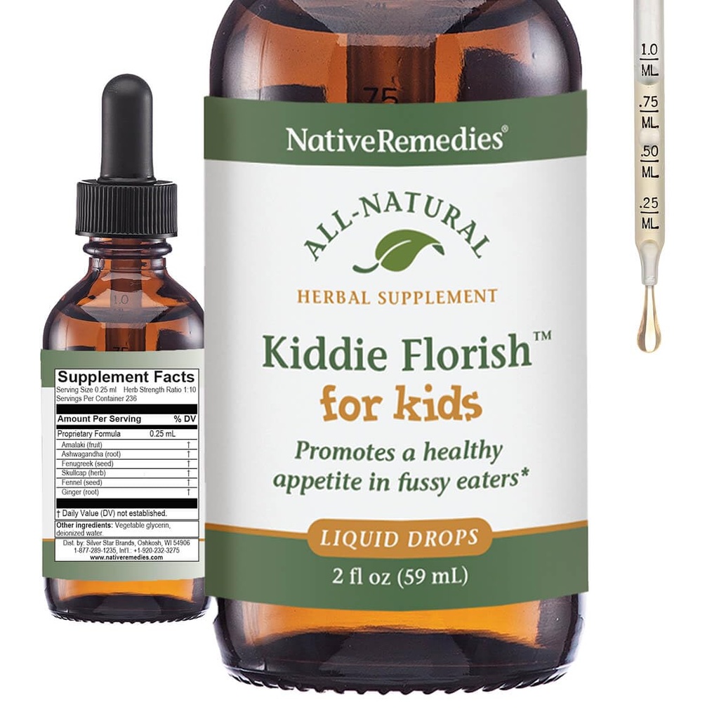 Remèdes indigènes Kiddie Florish - Tous les suppléments naturels à base de plantes favorisent une appétie saine chez les mangeurs de Picky - 59 ml