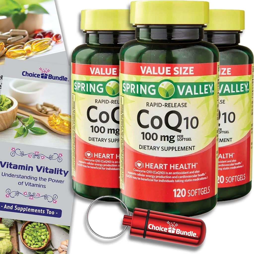 Wählen Sie Bundle Spring Valley Rapid-Release CoQ10 Coenzym Q10 100 mg Softgels 120 CT 3 pk (360 Gesamt) + Vitamin Guide & Pill Container (5 Artikel)!
