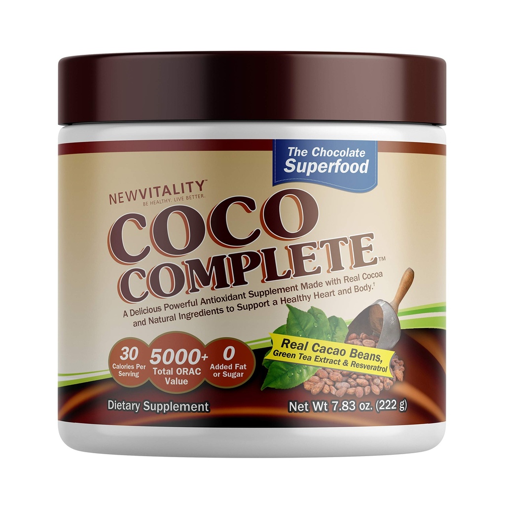 Coco Complete by New Vitality – Immunsystem und Steigerung Superfood-Pulver-Ergänzung, Energieunterstützung, Zuckerfrei, Real Cocoa Powder & Green Tea Extract, Schokoladengeschmack, 30 Portionen