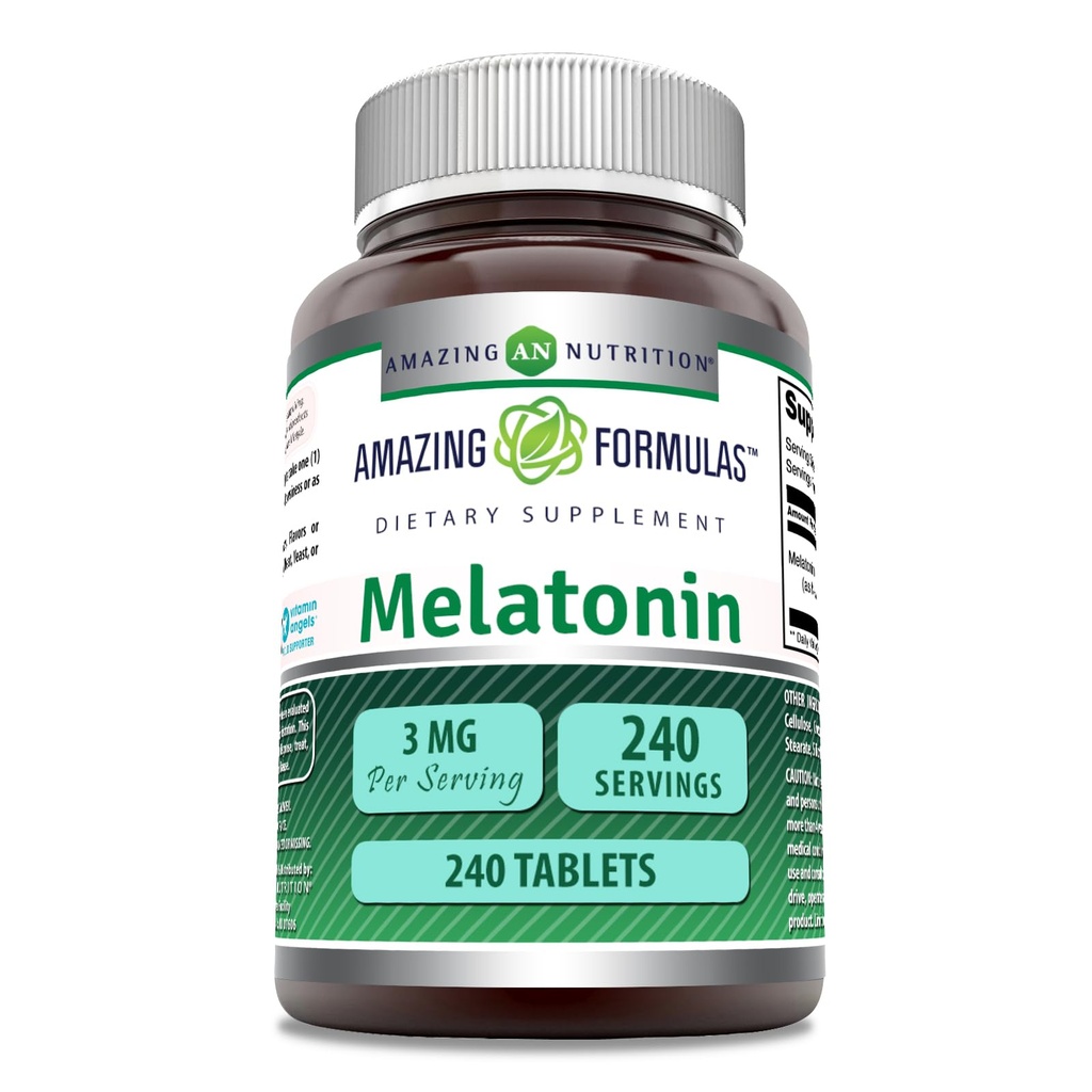 Erstaunliche Formeln Melatonin Ergänzung | 3 Mg Pro Servieren | 240 Tabletten | Non-GMO | Gluten-Free | Made in USA