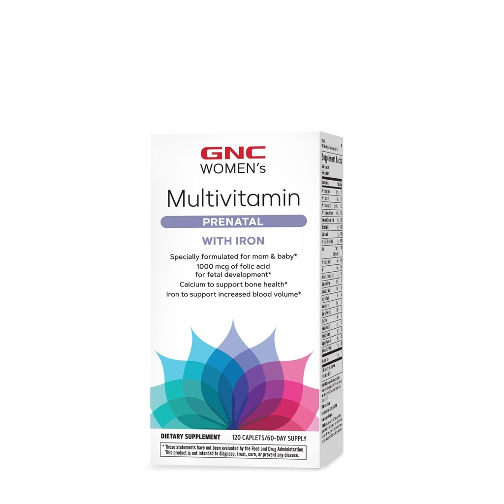 GNC Formule multivitamine prénatale pour femmes avec fer, soutient la grossesse et le développement sain du bébé, nutriments essentiels Acide folique, zinc, calcium plus vitamine B, 120 capsules