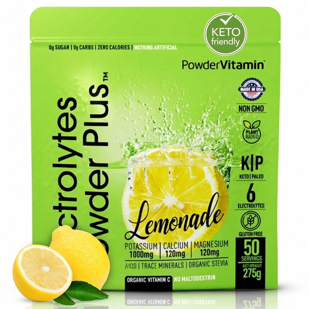 Elektrolyte Powder Plus (50 Servierungen), 0 Calorie Keto, 0 Zucker, kein Maltodextrin, 1000mg Kalium, 120mg Calcium, 120mg Magnesium, Hydration Powder (50 Servierungen, Limonade)