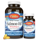 Carlson - Huile de saumon norvégien, 500 mg Omega-3s, Supplément d'huile de saumon norvégien, Capsules d'huile de saumon Omega 3 prises sauvages, source durable, Santé cérébrale, cardiaque et articulaire, 180+50 Softgels