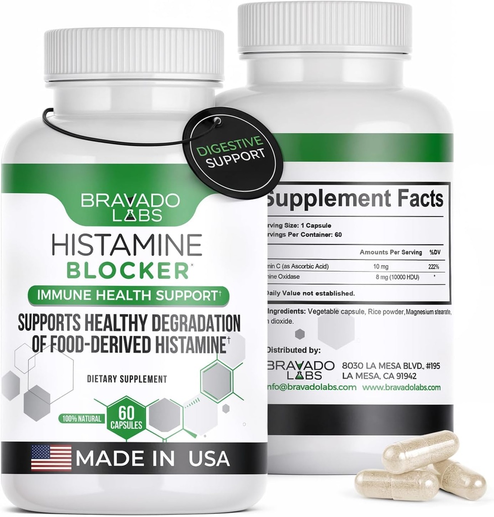 Histamin Blocker Supplements – DAO Enzym Formel & Vitamin C – Tägliche Unterstützung für Histamin Intoleranz & Immununterstützung – DAO ergänzt Histamin Blocker – 60 Kapseln – Made in USA