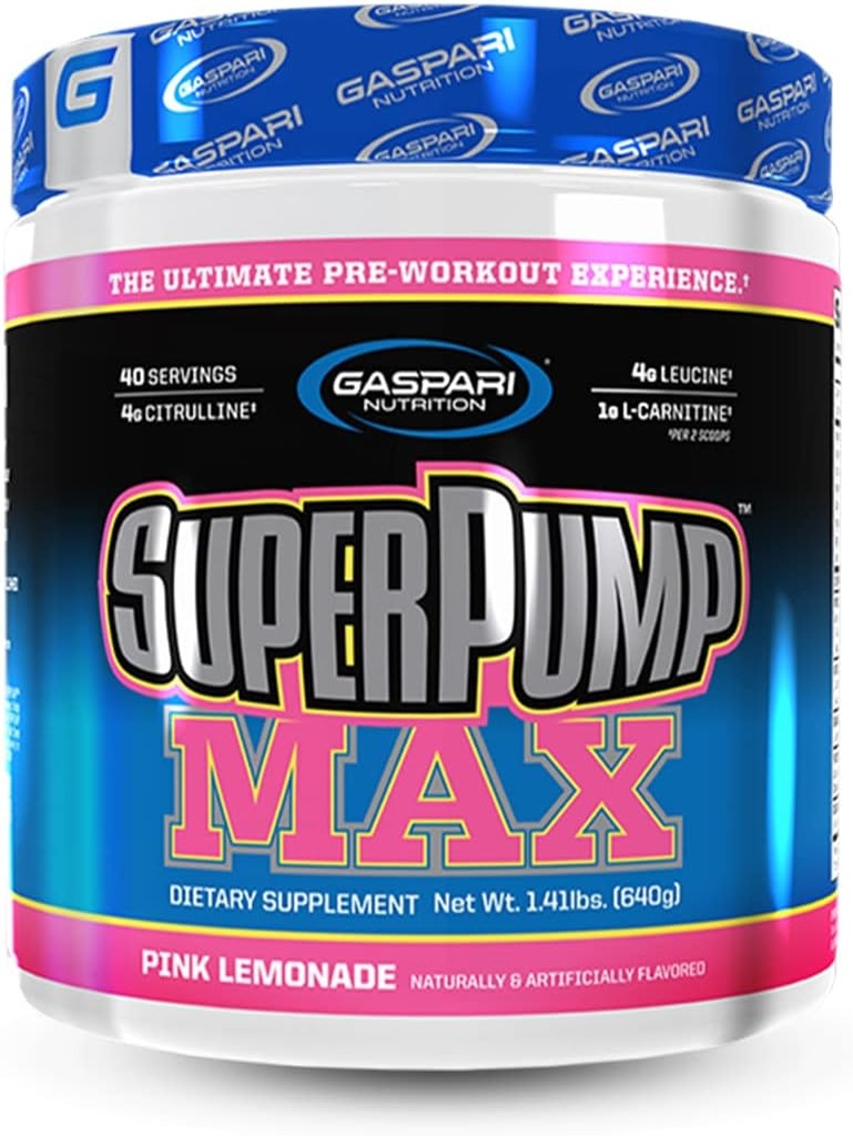 Gaspari Nutrition SuperPump MAX, The Ultimate Pre Workout Powder, Sustained Energy Preworkout, Nitric Oxid Booster, Muskelwachstum, Erholung & Replenishes Elektrolyte (Pink Lemonade)