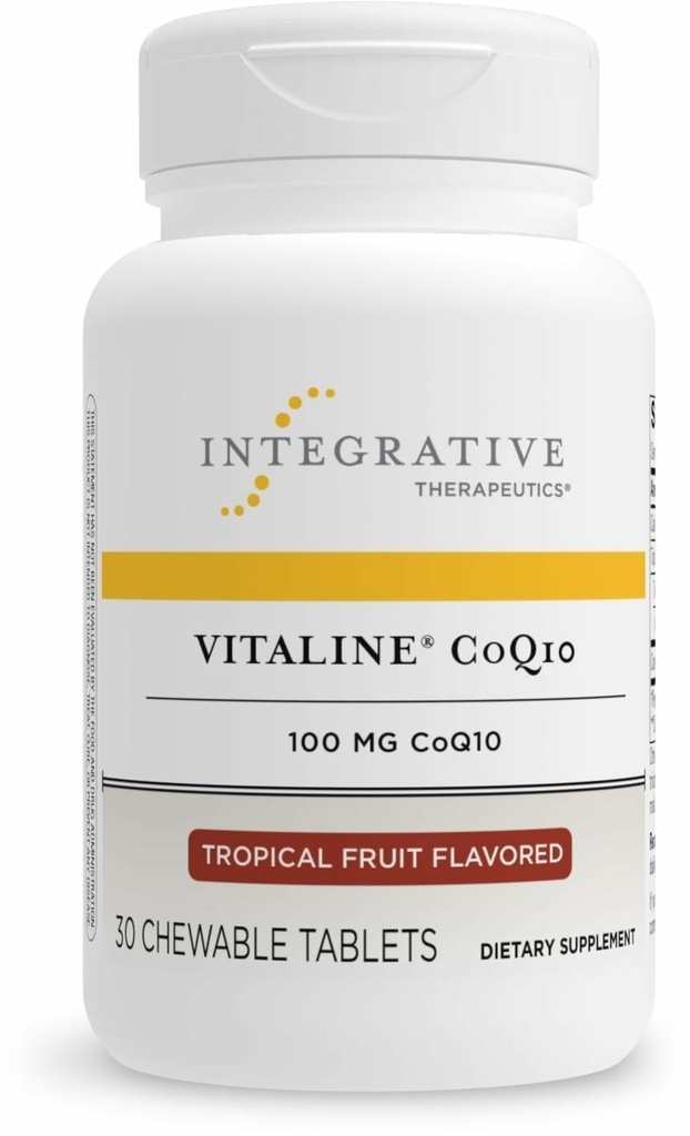 Thérapeutique intégrative Vitaline CoQ10 100 mg - Supplément de soutien à la santé cérébrale pour les adultes* - Soutient la santé cardiaque* - Sans lait - Aromatisé aux fruits tropicaux, 30 comprimés à croquer (30 portions)