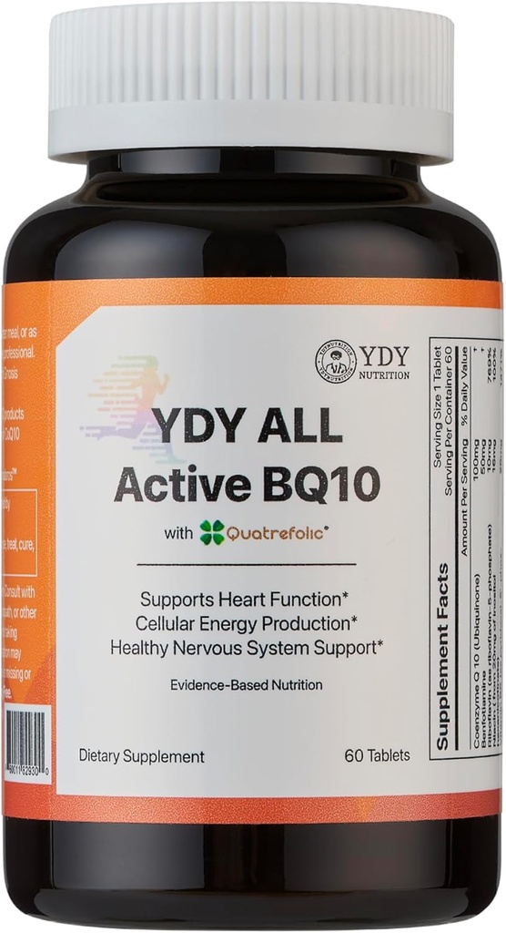 YDY Alle aktiven BQ10 - CoQ10 100mg, Vitamin B Complex (B1, B2, B3, B6, B7, B9, B12, Pantethine) - Unterstützt Herzgesundheit, Zellenergie - 60 Tabletten