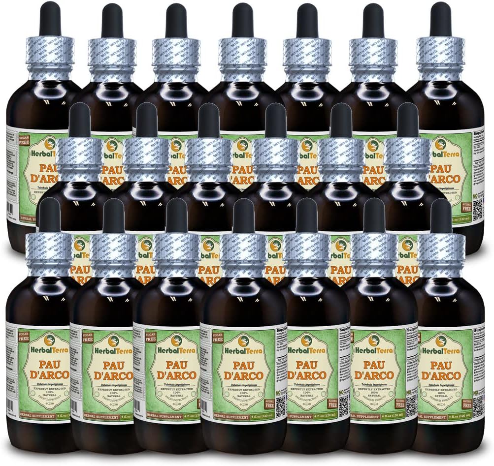PAU d'arco (Tabebuia Impetiginosa) Glycerit, Getrockneter Bark Alkoholfreier Flüssigextrakt (Markenname: HerbalTerra, Proudly Made in USA) 20x4 fl.oz (20x120 ml)