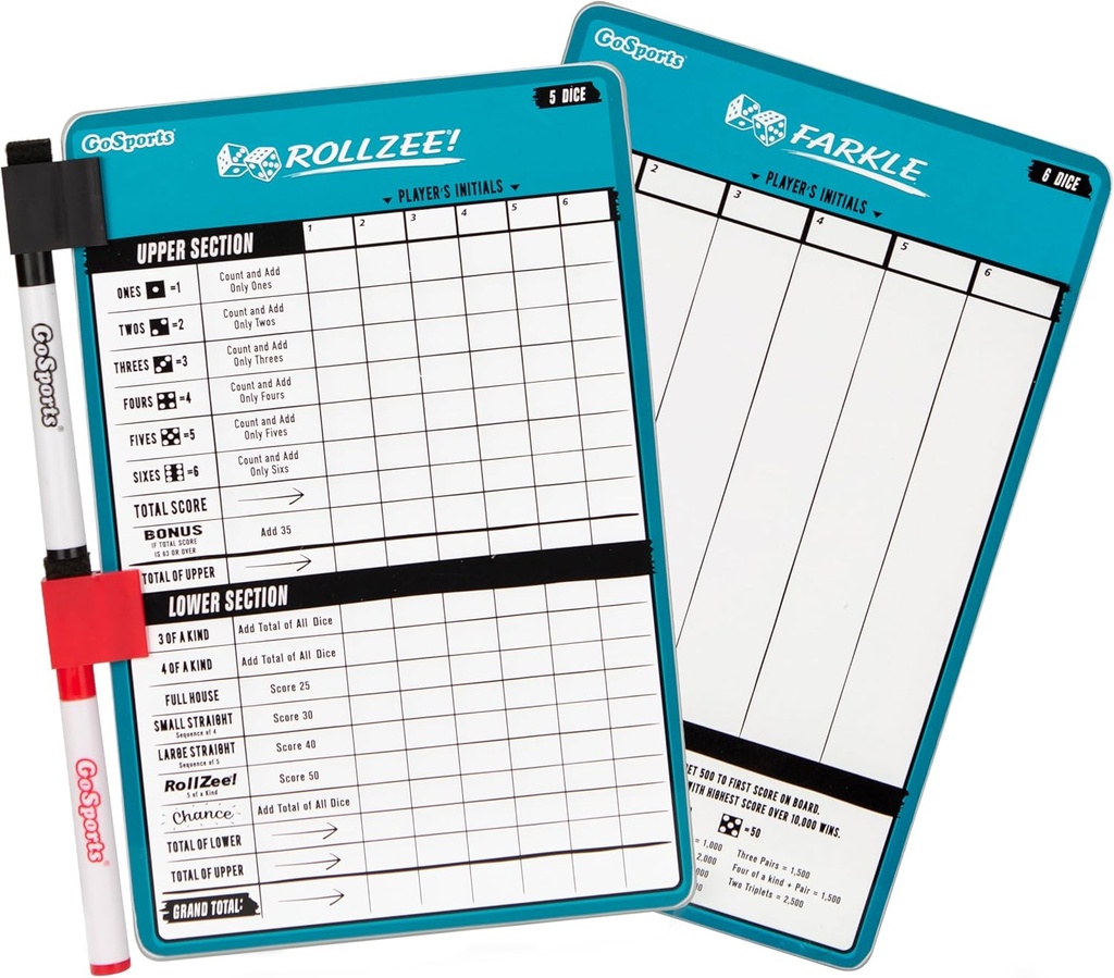 GoSports Dry Erase Rollzee und Farkle Scoreboard - Riesengröße mit 2 Stiften