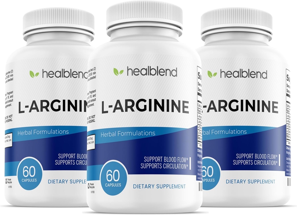 healblend L-Arginin Plus: Calcium, Niacin, L-Arginin Blend, L-Citrulline Complex & Beta Alanine - 180 Kapseln (3 Pack)