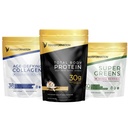 Transformation Vanilla Protein Pulver | 30G Multi-Protein Superblend + Grass-Fed hydrolysierte Collagen Peptide Pulver-Haar, Haut, Nägel + Bio Super Greens Superfood Pulver- Immun- und Energieunterstützung