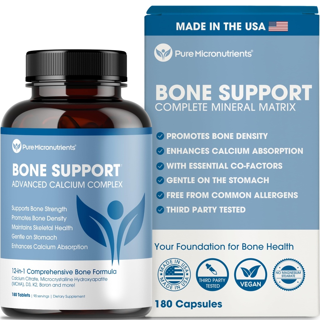 Supplément de calcium pour les femmes et les hommes - Citrate de calcium et hydroxyapatite + vitamine D3 K2 zinc de magnésium et plus pour la santé complète des os, 180 comprimés
