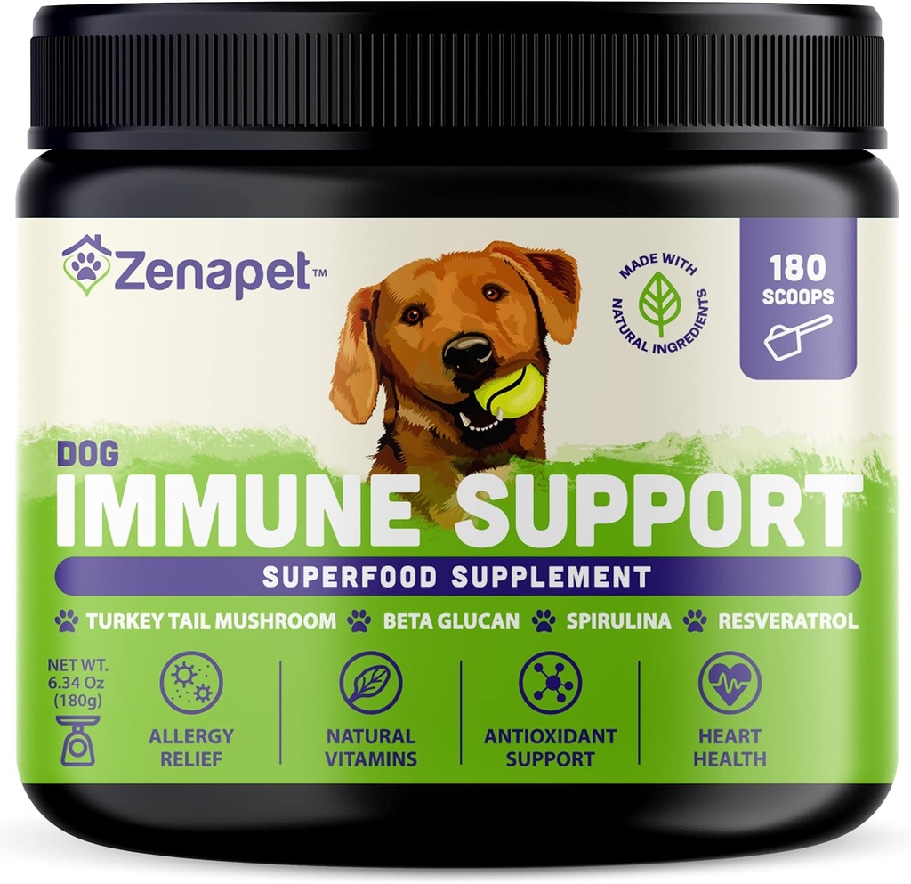 ZENAPET Dog Immune Support Premium Powder Topper, Turkey Tail, Spirulina & Beta-Glucan, Unterstützt ein gesundes Immunsystem & Digestion, Human-Grade, Made in USA
