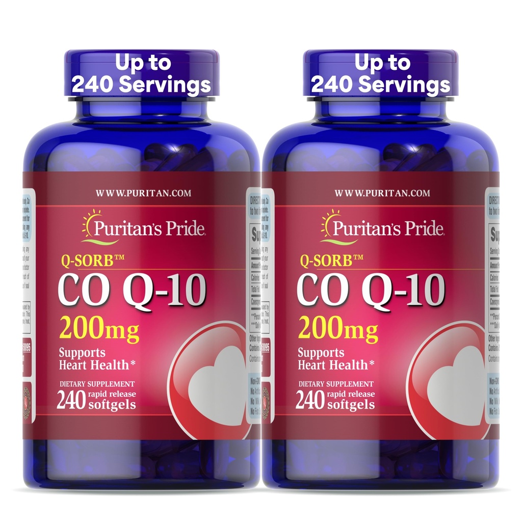 Puritan's Pride Coenzym CoQ10 200mg, Nahrungsergänzungsmittel für Herzgesundheit, Blutdruck, Mund-Gummi-Gesundheit und gesunde Aging-Unterstützung, 240 Rapid Release Softgels, 2-Pack