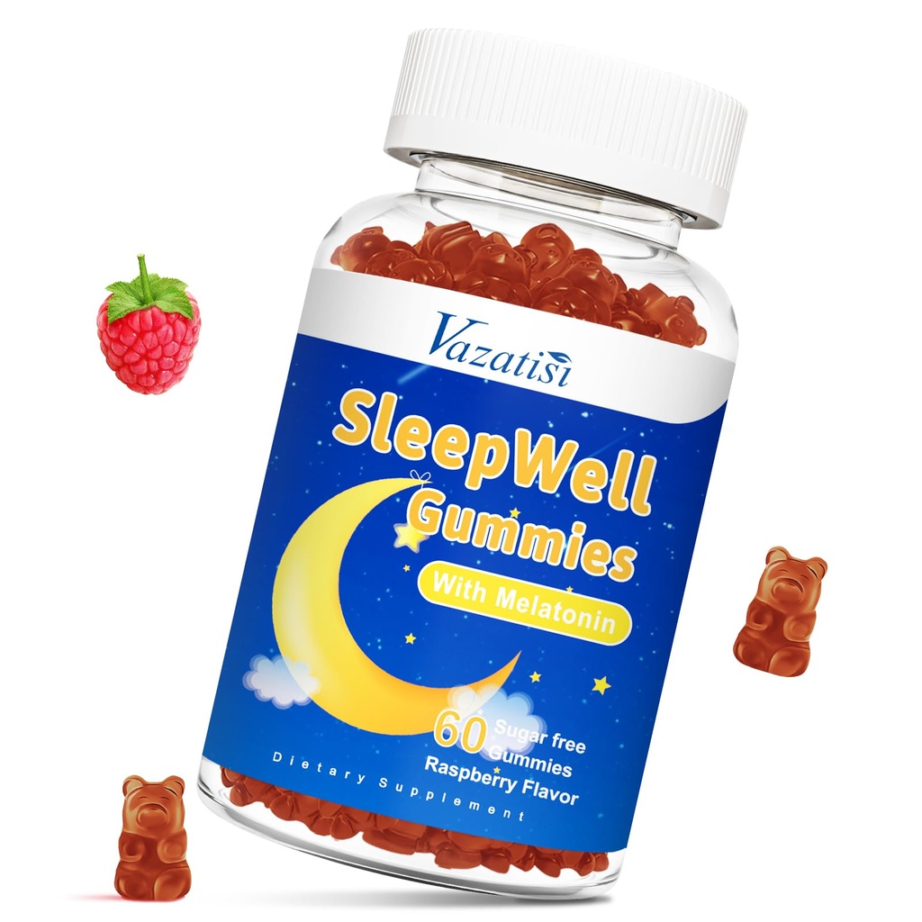 Gommies de sommeil pour les adultes et les enfants - Sans sucre Gommies de mélatonine avec 7,5mg de mélatonine par gummy, Magnésium, L-Theanine, Vitamine B12, Végétarien - Arôme framboise