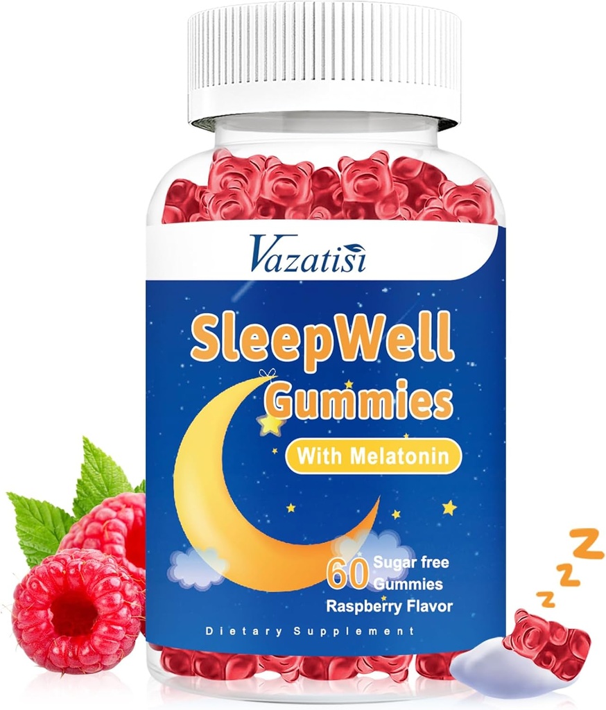 Sleep Gummies for Adults and Kids - Sugar Free Melatonin Gummies with 7.5mg of Melatonin Per Gummy, Magnesium, L-Theanine, Vitamin B12, Vegetarian - Raspberry Flavor