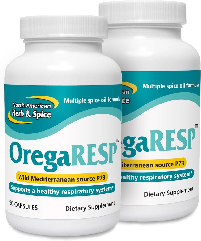NORTH AMERICAN HERB & SPICE OregaResp P73-90 Capsules - Pack de 2 - Soutient la santé immunitaire et respiratoire - Complexe d'huile d'épices multiples avec Oreganol P73 Oregano Oil - Non-OGM - 90 Total des portions