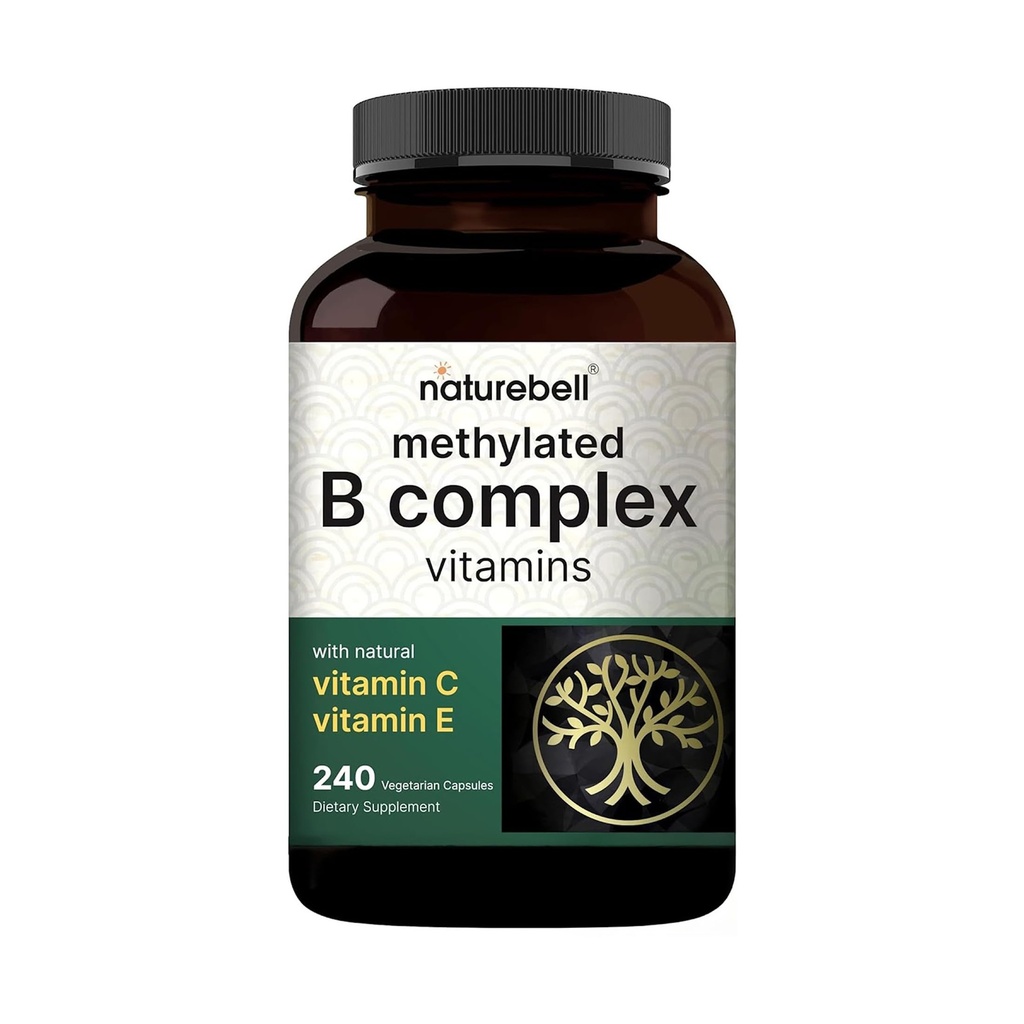 Vitamines complexes Méthylées B, 240 Capsules de Veggies Complexe Multivitamine B B12, Folate, Biotine et plus – avec Vitamine naturelle C, E, Choline et Inositol – Immune, énergie et soutien prénatal