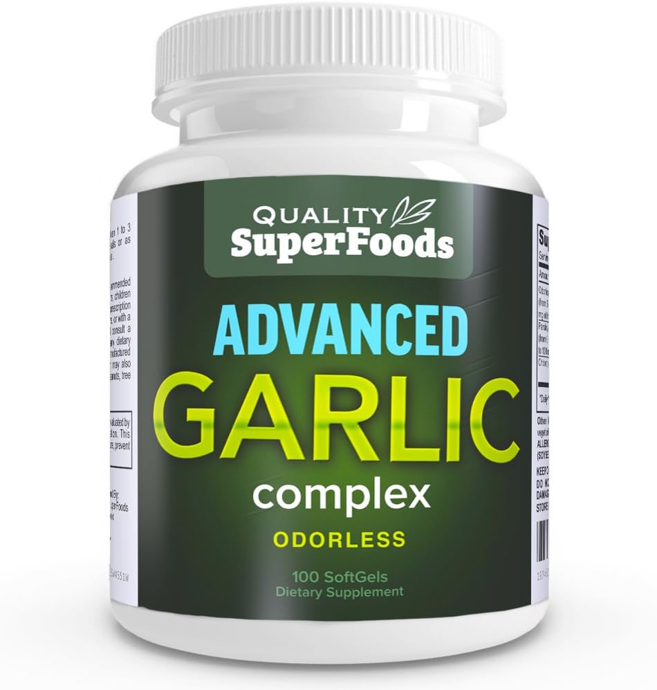 Advanced Garlic Complex - Quality SuperFoods (100ct) Maximum Strength Complex Enthält eine Mischung aus Odorless Garlic (Allium sativum), Parsley (petroselinum crispum), und Chlorophyll.