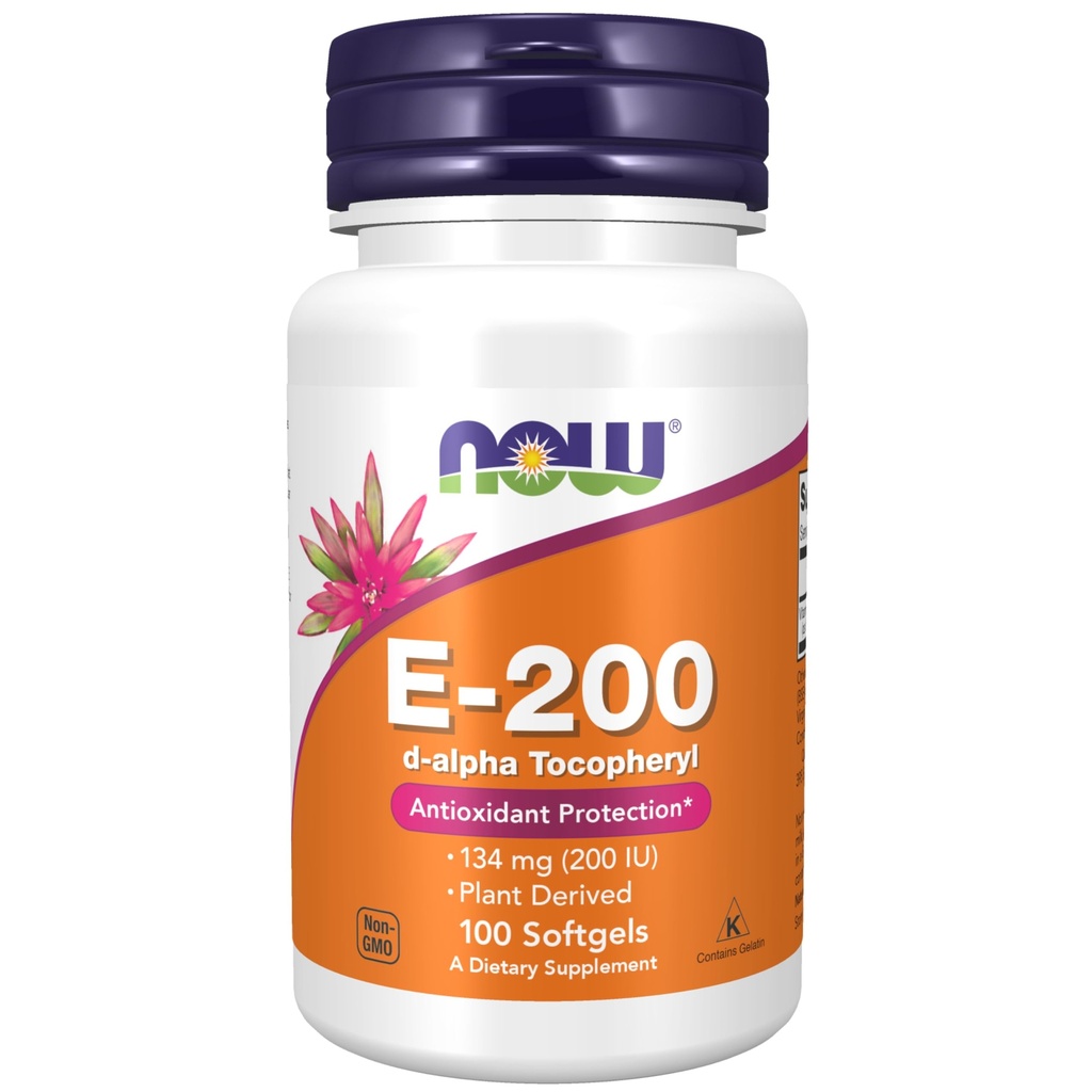 MAINTENANT compléments alimentaires, vitamine E-200 UI, D-Alpha Tocopheryl, protection antioxydante*, 100 softgels
