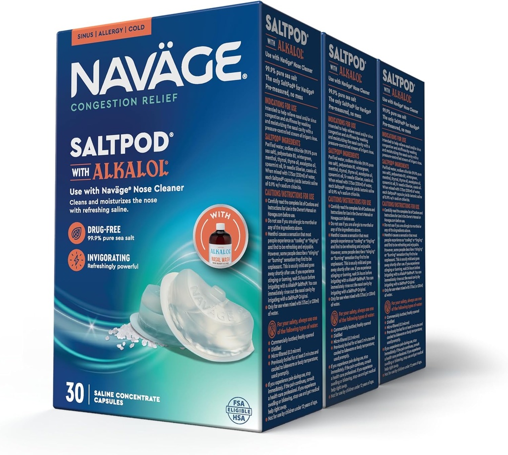 Navage SaltPod w/ Alkalol (3 30-Packs) - Exklusiv für Navage Nasal Rinse - Sinus Rinse Alkalol Pods für schnelles Relief (90 SaltPod Refills)
