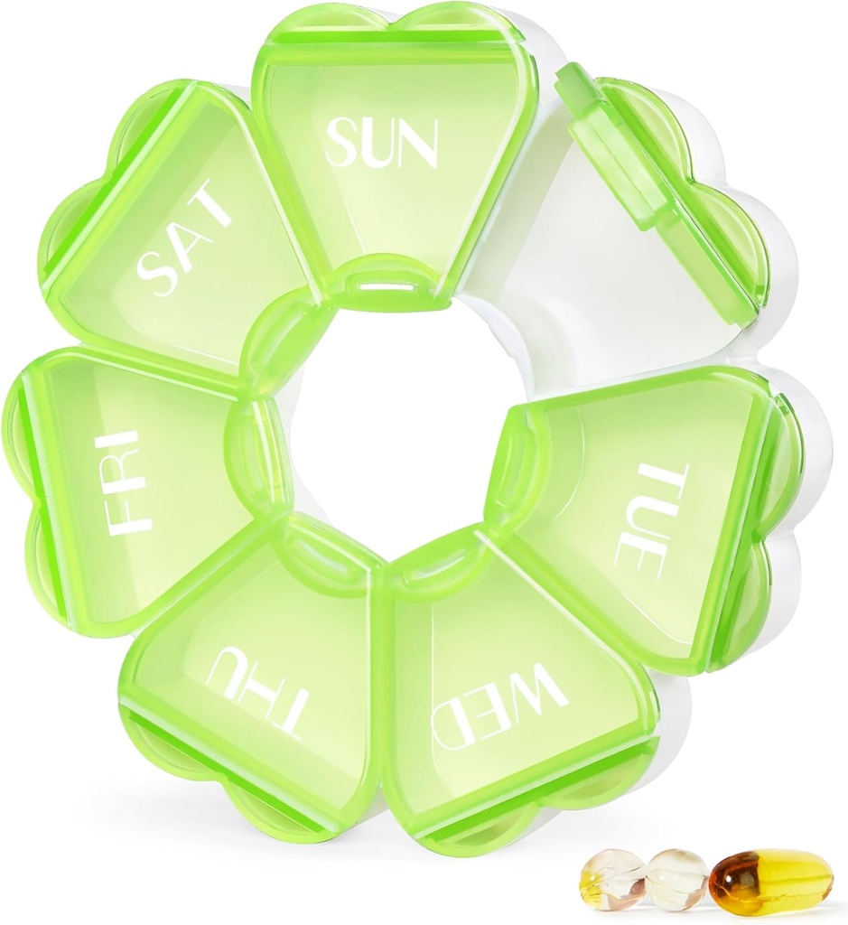 MOLN HYMY Große wöchentliche Pille Box 7 Tage, niedliche Pille Fall Organizer 1 Mal am Tag, Floral Pille Container einmal täglich, Ziemlich Medizin Spender für Vitamin/Fish Oil/Medication/Supplements (Green)