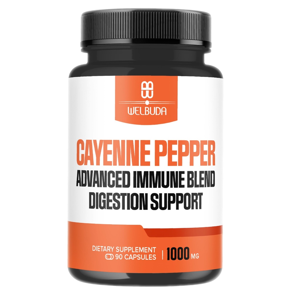 1000mg Cayenne Capsules de poivre avec Elderberry, Echinacea, Berberine HCI et plus - Soutien Digestion santé, coeur en santé et système immunitaire - 90 Capsules Veggie