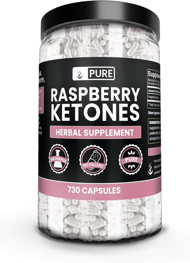 Pure Original Zutaten Raspberry Ketone (730 Kapseln) Kein Magnesium oder Reisfüller, Immer rein, Lab Verifiziert