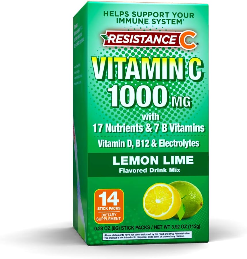 Stick Packs 16 Nutrients & 7 B-Vitamines, Aide à soutenir le système immunitaire, puissants antioxydants, contient des électrolytes, vert, citron-lime saveur, 14 comte