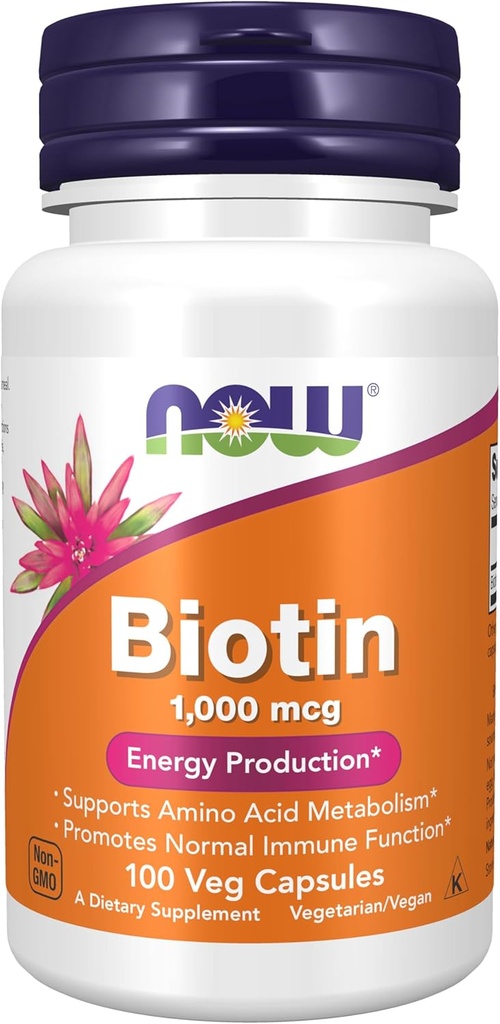 MAINTENANT compléments alimentaires, biotine 1000 mcg, métabolisme de l'acide amino*, production d'énergie*, 100 capsules