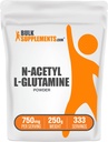 BulkSupplements.com Poudre de N-acétyl L-glutamine - Supplément de glutamine, L Poudre de glutamine, Gut Health & Recovery - Sans gluten, 750mg par portion, 250g (8,8 oz) (paquet de 1)