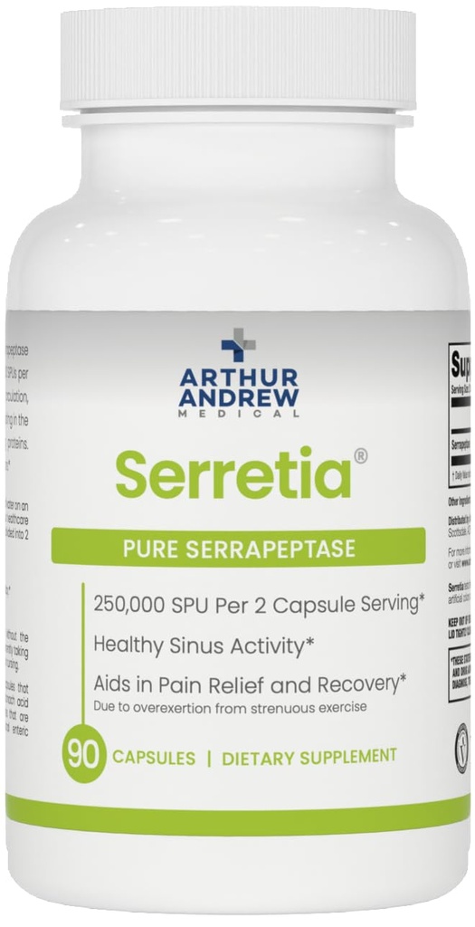 Arthur Andrew Medical, Serretia, Serrapeptase Formel für Muskel- und Sinusunterstützung, 90 Kapseln