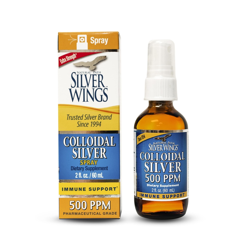 Natural Path Silver Ailes Colloïdal Silver - Supplément de soutien immunitaire liquide extra-- 500ppm (2500mcg) - 2oz Spray