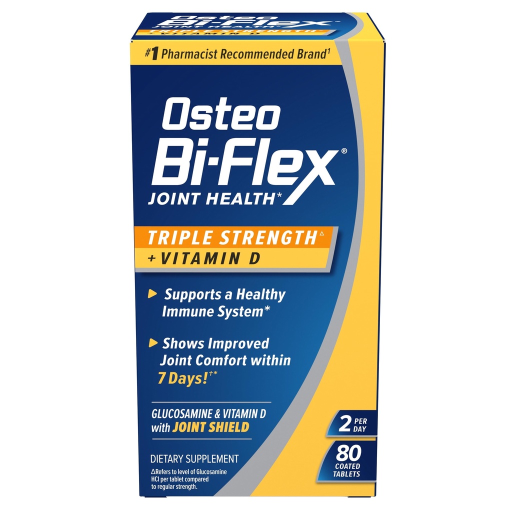 Osteo Bi-Flex Triple Strength(5) avec supplément de santé mixte à la glucosamine de vitamine D, comprimés enduits, 80 Compte