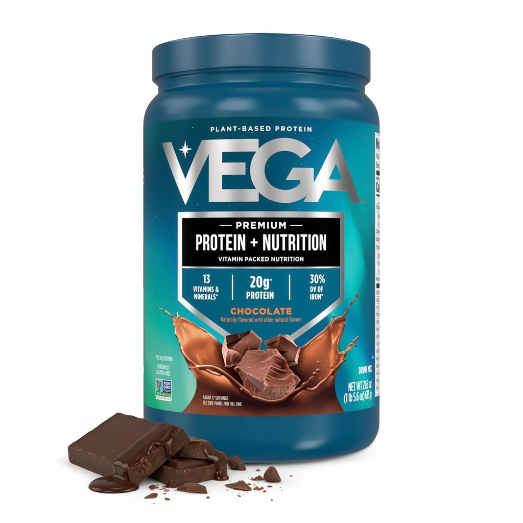 Vega Protein + Ernährung - 20g Pflanzenbasierte Pea Protein, Schokolade, 17 Servierungen, Vegan Keto Superfood, Antioxidant-Rich, Glutenfrei, Dairy Free, Low Carb, 1.4lbs (Packaging May Vary)