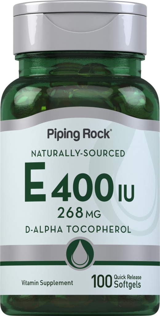 Piping Rock Vitamin E 400 IU Softgels | 268mg | 100 Softgel Kapseln | D-Alpha Tocopherol | Non-GMO, Glutenfreie Ergänzung