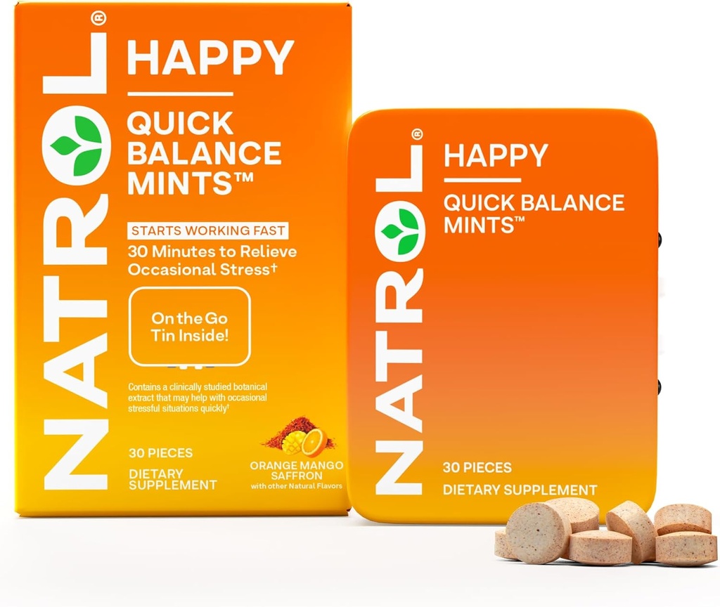 Équilibre rapide de Natrol Monnaies heureuses, Supplément occasionnel de soulagement du stress, 30 Monnaies, 15 jours d'approvisionnement