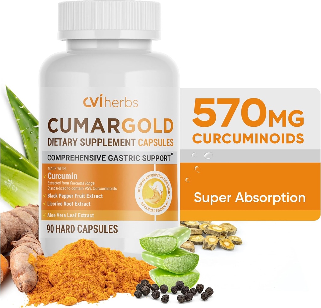Cumargold 570mg Curcuminoids Kurkuma Ergänzung mit Piperin, Licorice Root & Aloe Vera - Hohe Potency Natural Wellness Kapseln (90 Count)