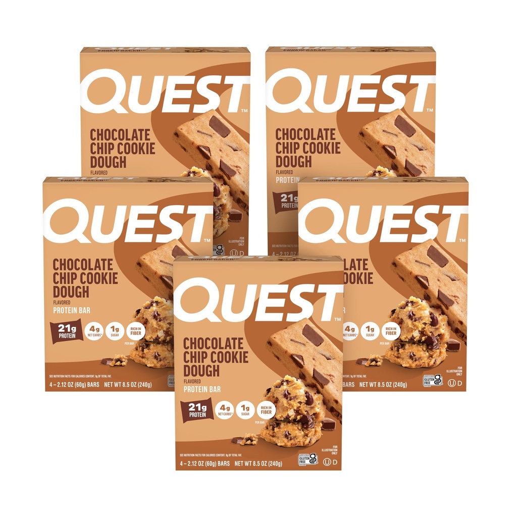 Quest Nutrition Chocolate Chip Cookie Dough - High Protein, Low Carb, Glutenfrei, Keto Friendly, 2.12 Oz, 20 Count (4 Packs von 5)