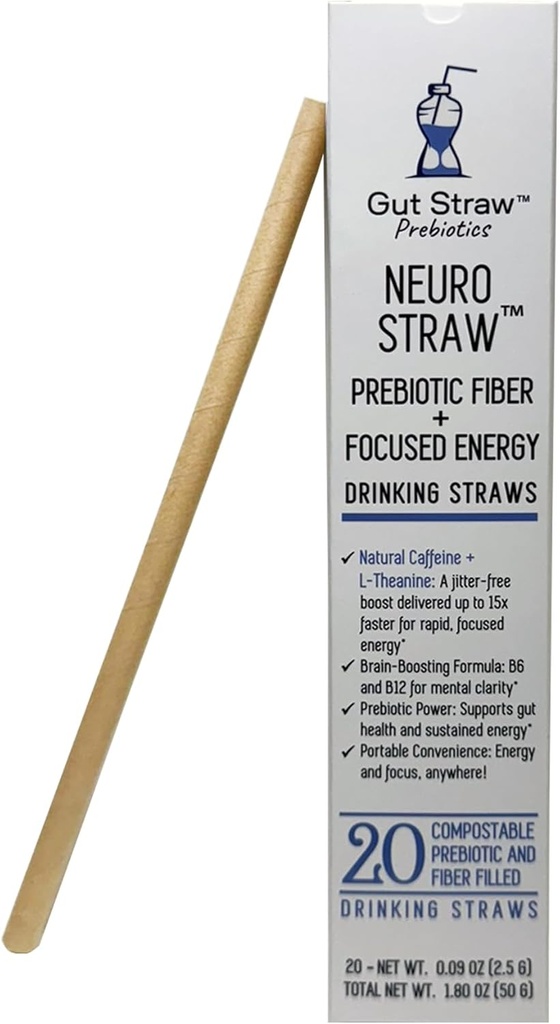 Neuro Straw von Gut Straw - Natürliche Koffein, L-Theanin, B Vitamine & Prebiotische Faser in einer umweltfreundlichen Straw